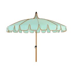 Parasol para jardim, verde-água com rebordo coral, Ø195 x 215 cm