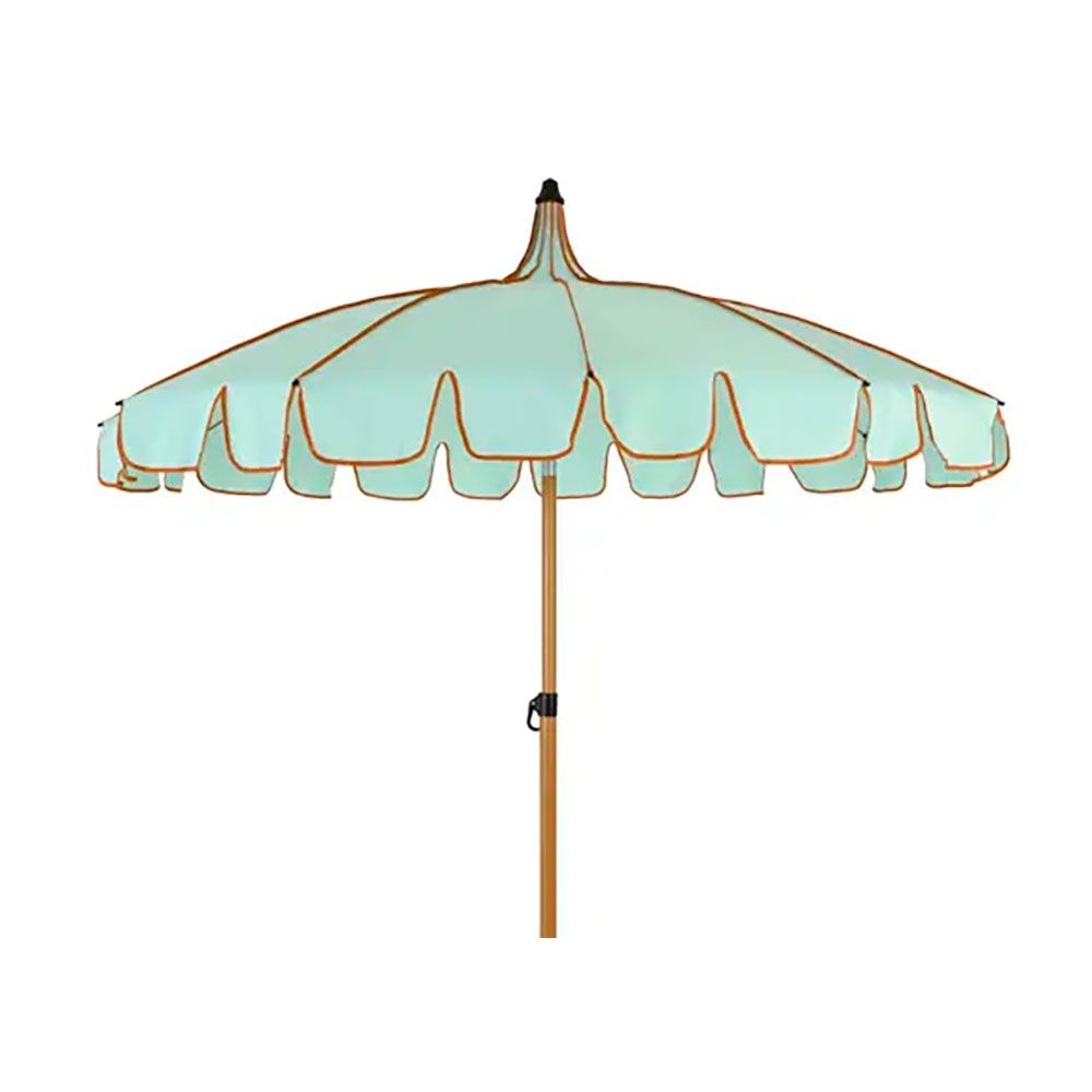 Parasol para jardim, verde-água com rebordo coral, Ø195 x 215 cm