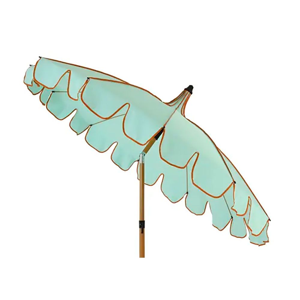 Parasol para jardim, verde-água com rebordo coral, Ø195 x 215 cm - Image 3