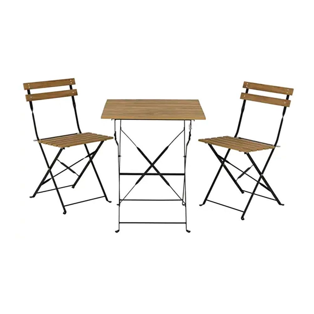 Conjunto de mesa e 2 cadeiras leeds, dobráveis, madeira, castanho