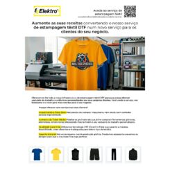 Brochura informativa sobre impressão têxtil da DTF, em português.