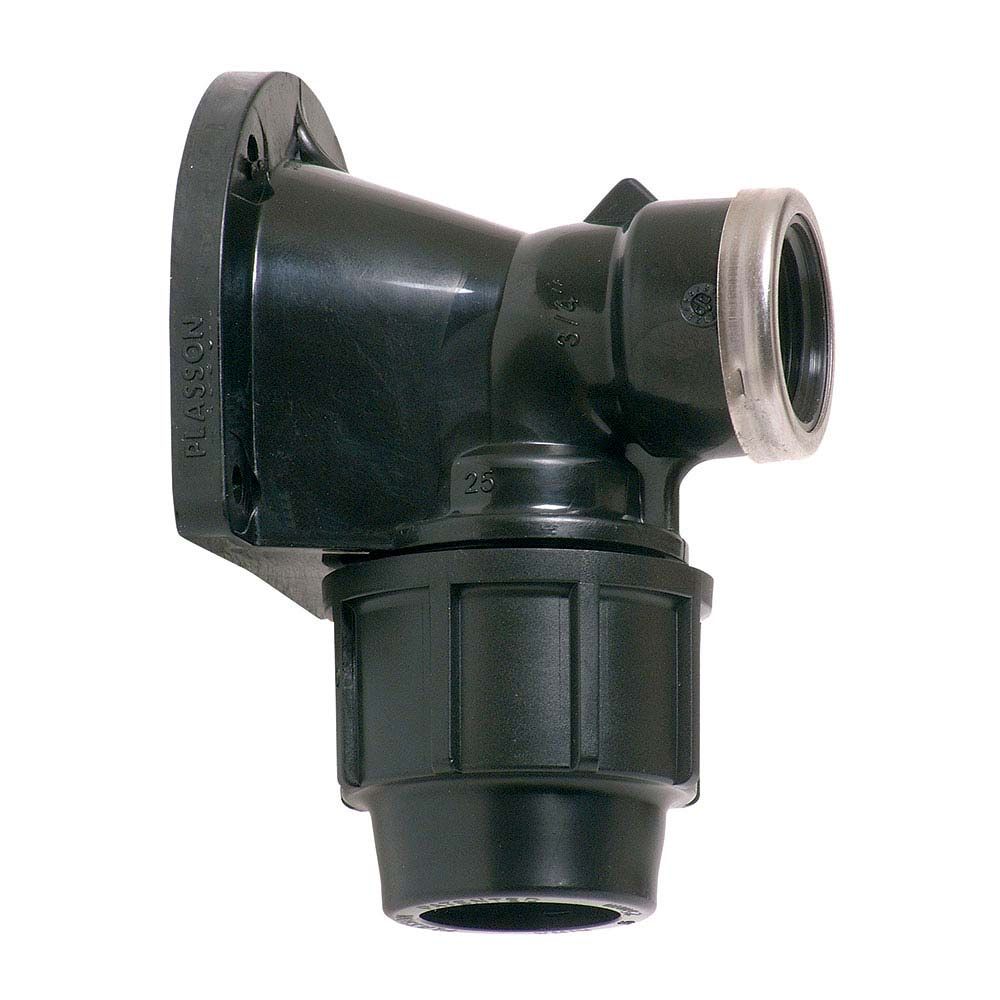 Cotovelo misto de 90° com rosca fêmea para montagem na parede, 25 mm x ¾ POL