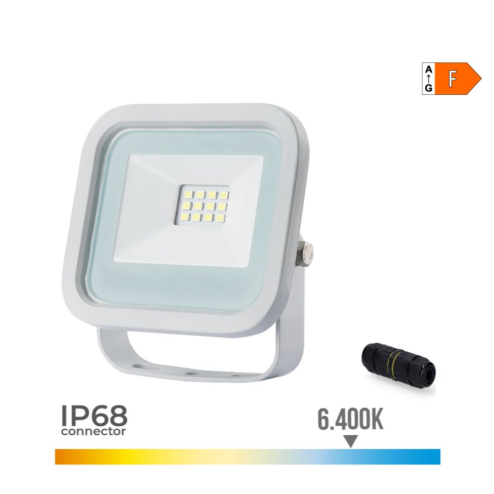 Foco projetor LED branco 10 W 800 LM 6400 K. LUZ fria. 9,2 x 2,7 x 8,1 cm