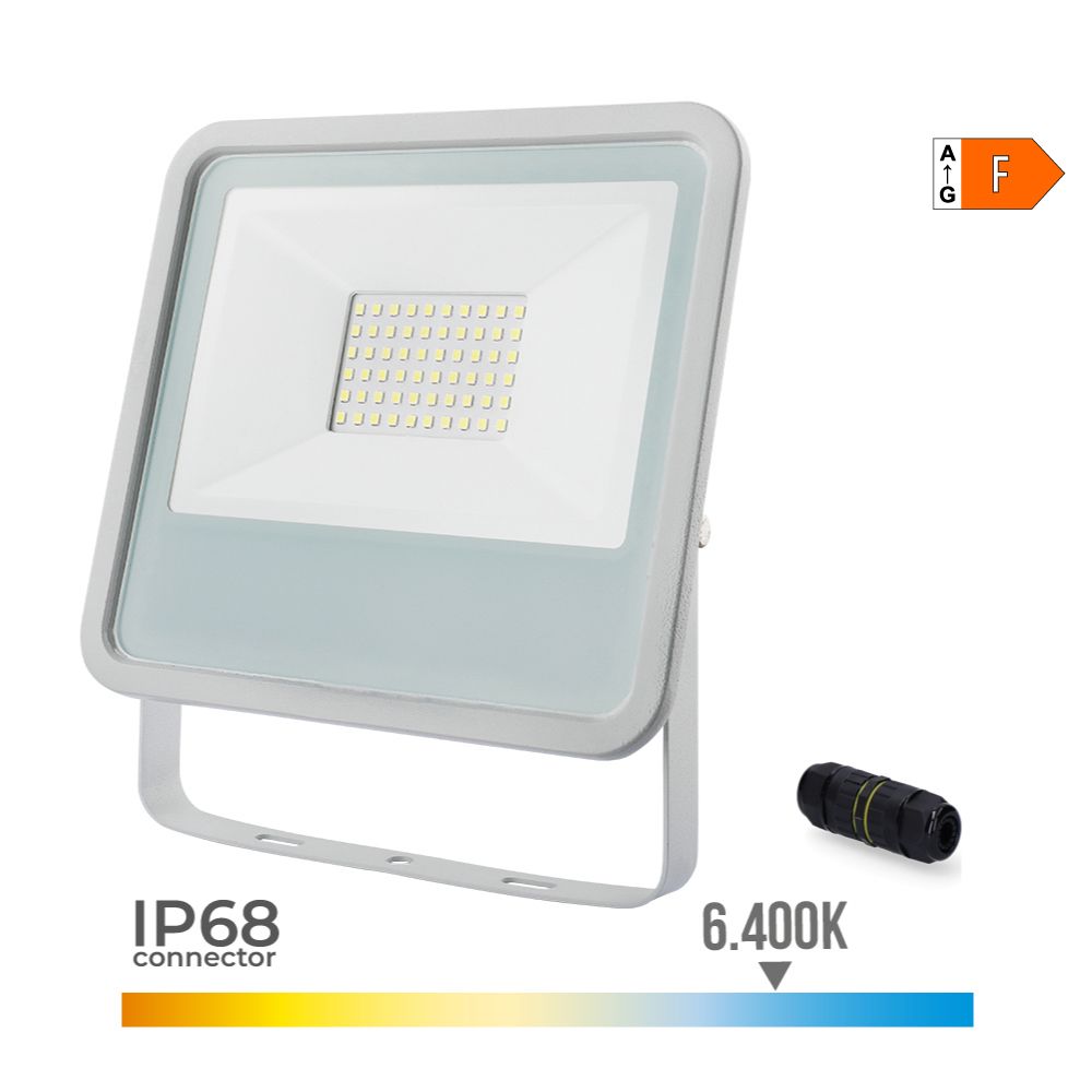 Holofote projetor LED branco 50 W 4000 LM 6400 K LUZ fria, 19,2 x 2,9 x 17,5 cm