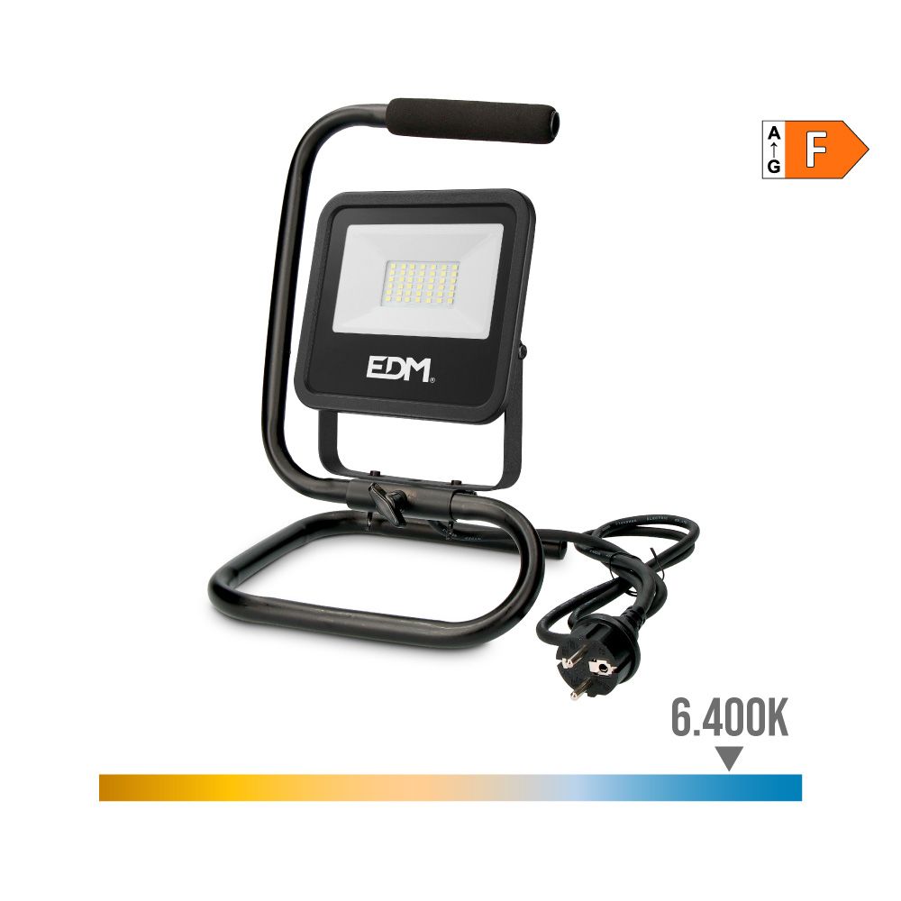 Foco projetor LED com pé 30 W, 2370 LM, 6400 K LUZ fria. black series. 22 x 21 x 32 cm