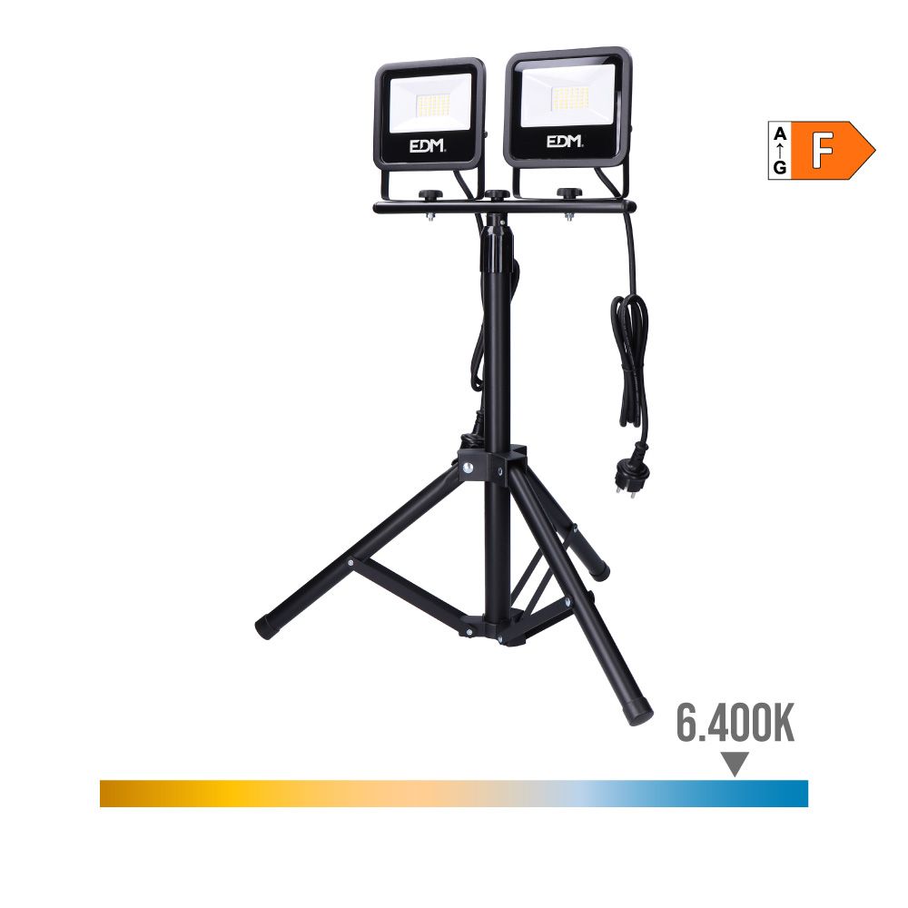 Foco projetor LED com tripé, 2 x 30 W, 2 x 2370 LM, 6400 K LUZ fria. black series