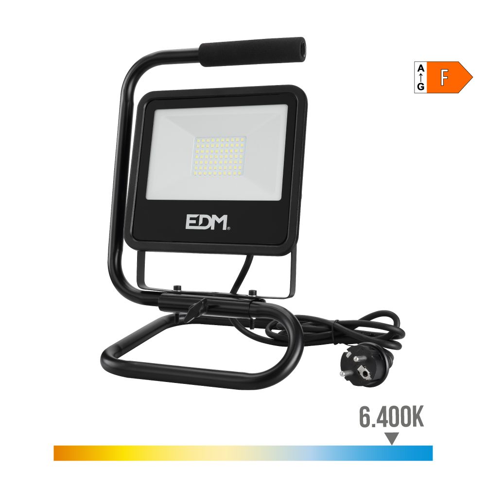 Foco projetor de LED com pé 50 W 4000 LM 6400 K. LUZ fria black series. 24 x 21 x 34 cm