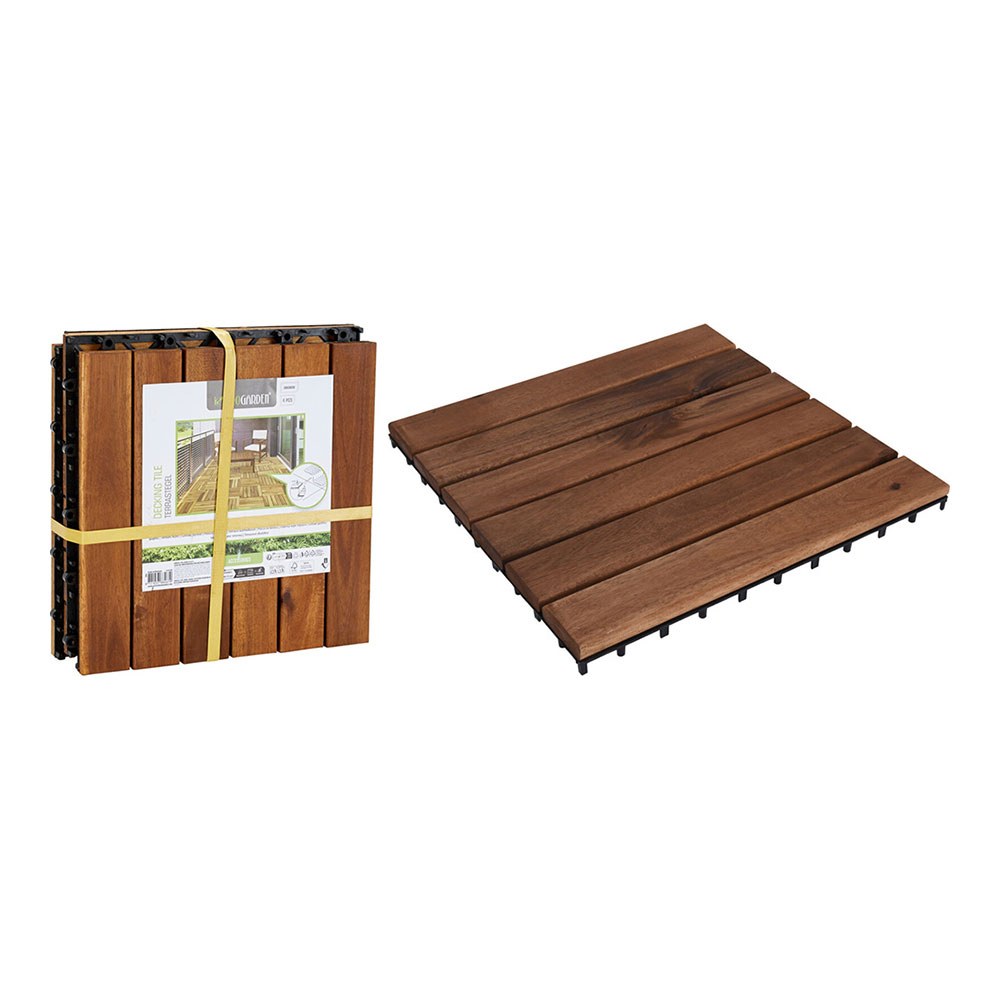 Ladrilhos de madeira de acácia para terraço, 30 x 30 cm, 4 peças