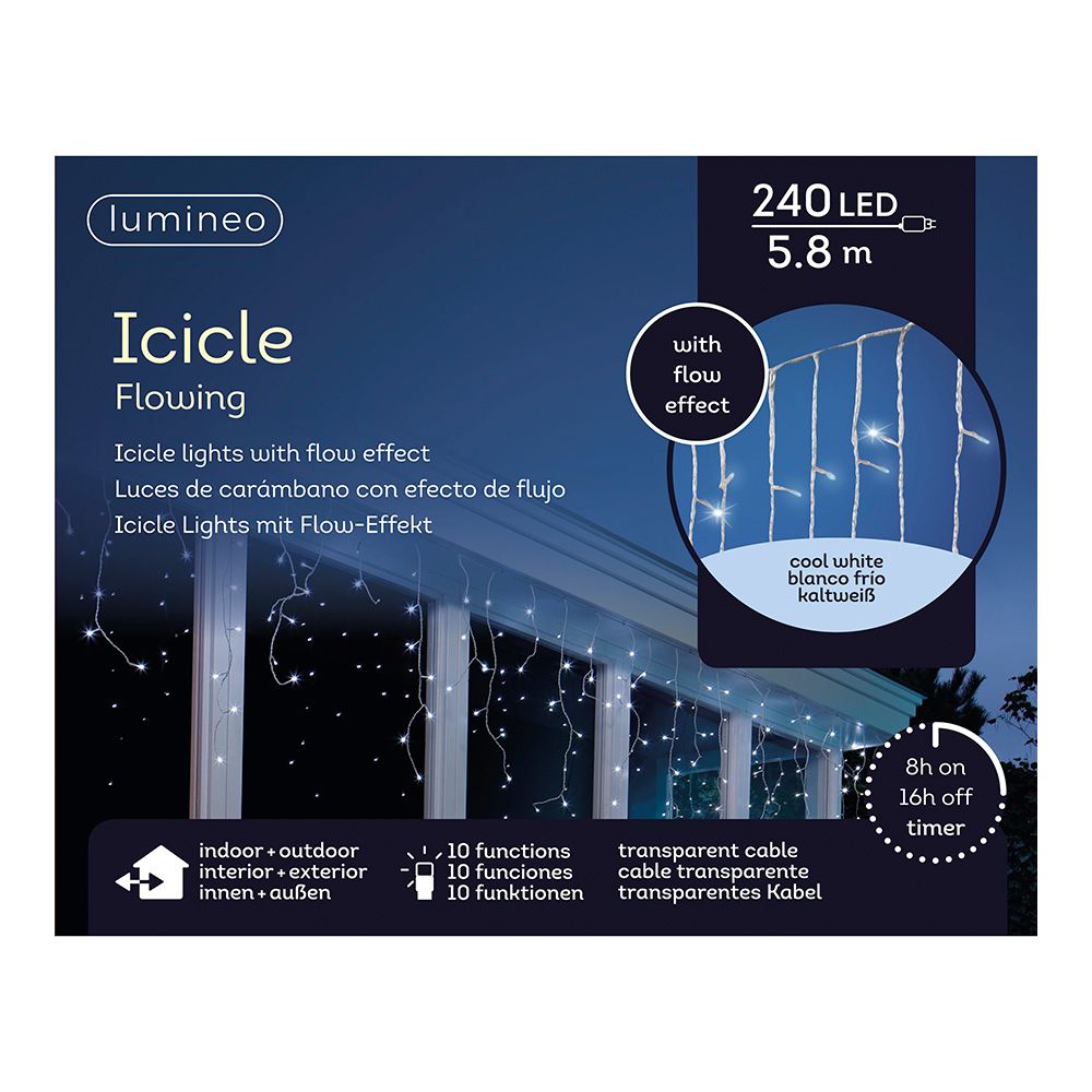 Cortina LED tipo icicle 240 leds, multifunções, LUZ fria, exterior, 5,8 m - Image 2