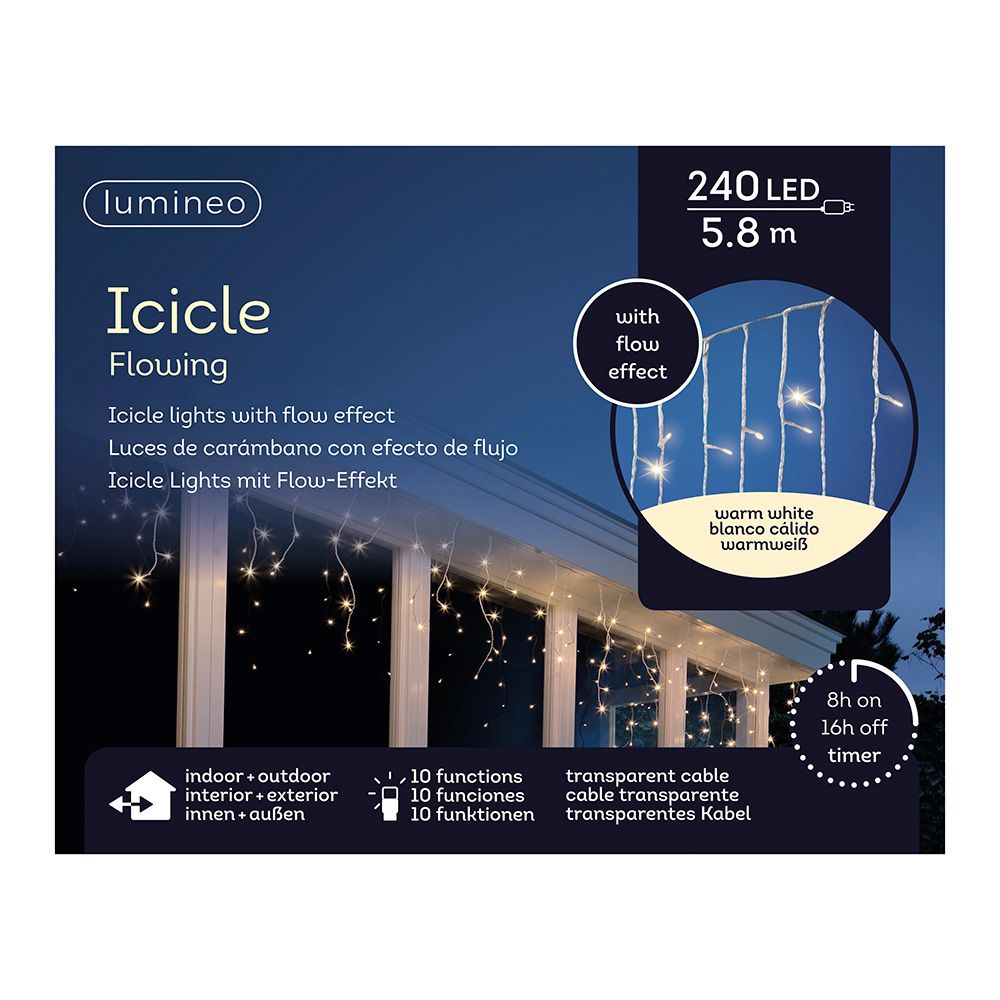 Cortina LED icicle lights, 240 leds, 3,6 W, multifunções, LUZ quente, para exteriores, 5,8 m - Image 2