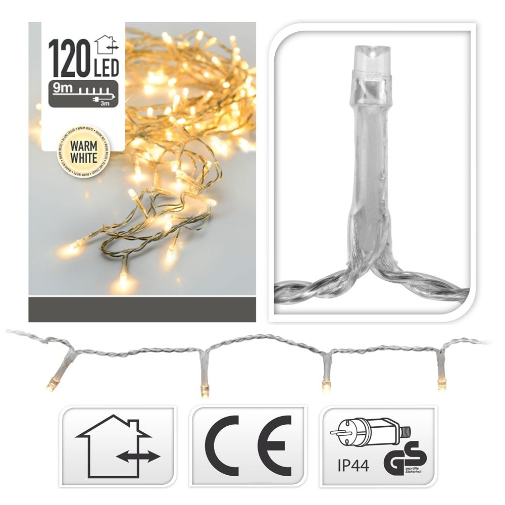 Grinalda fixa 120 LED LUZ quente, para exteriores, cabo transparente, 9 m - Image 2