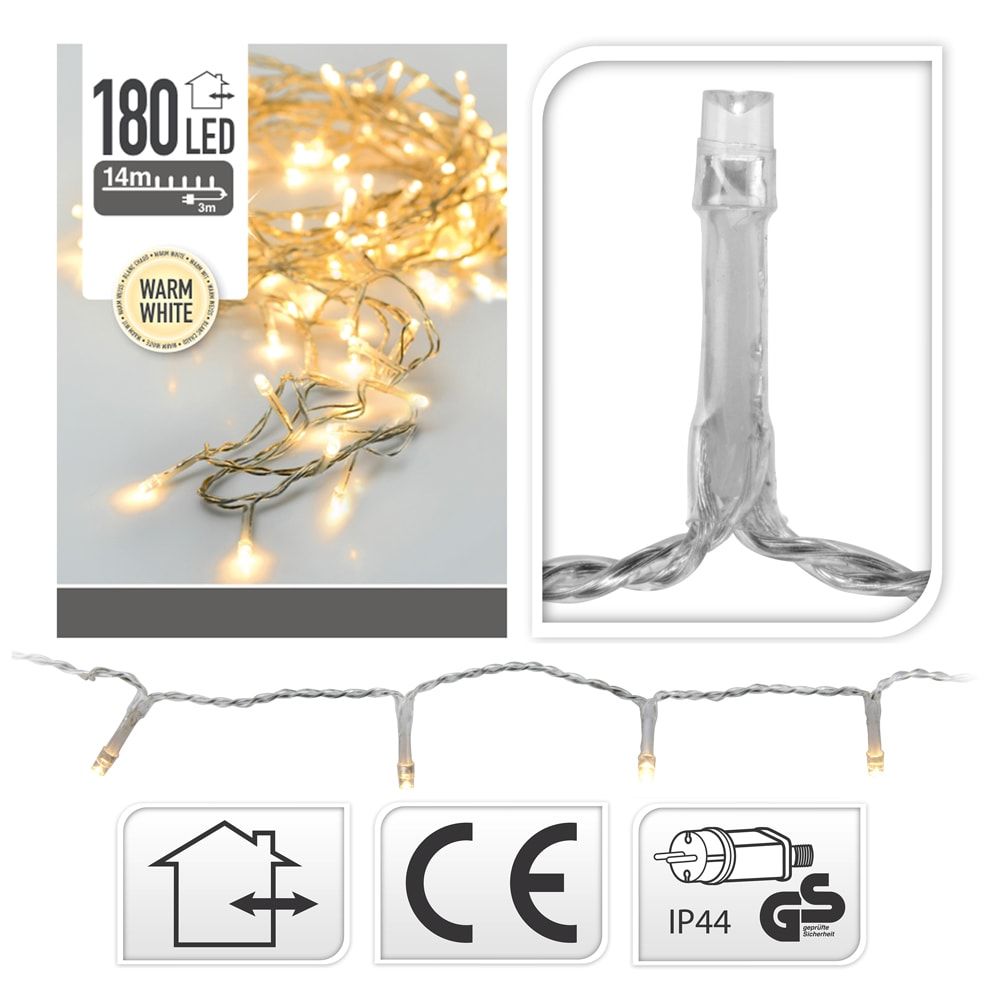 Grinalda fixa 180 LED LUZ quente, para exteriores, cabo transparente, 13,5 m - Image 2