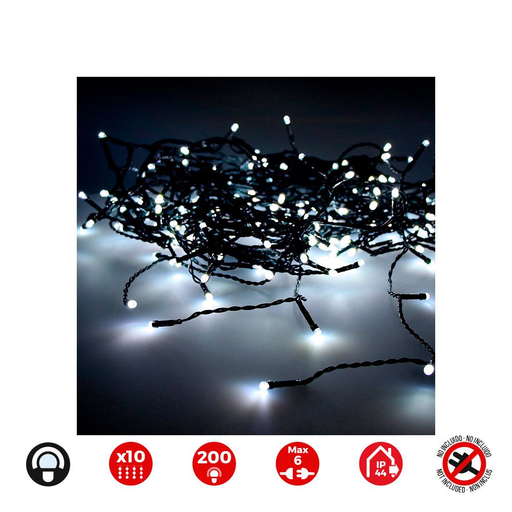 Cortina LED easy-connect 10 tiras 200 leds branco frio IP44 2x2m