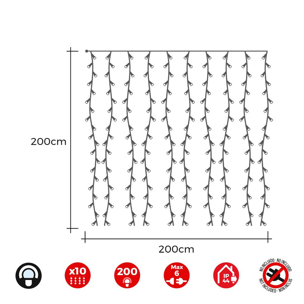 Cortina LED easy-connect 10 tiras 200 leds branco frio IP44 2x2m - Image 2