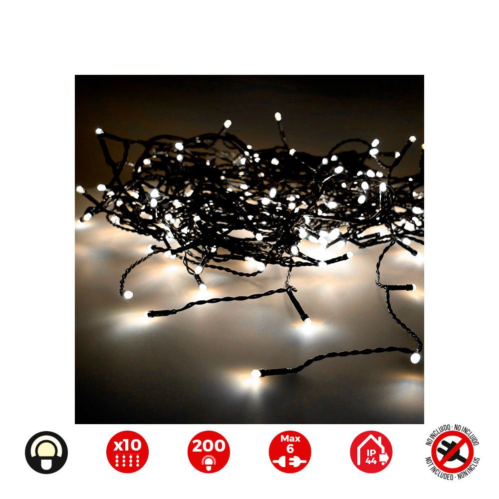 Cortina LED easy-connect 10 tiras 200 leds branco quente IP44 2x2m