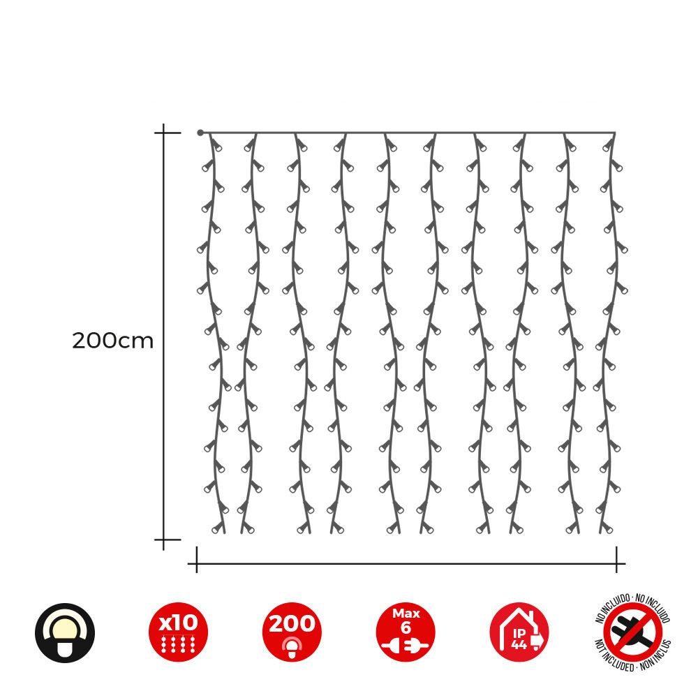 Cortina LED easy-connect 10 tiras 200 leds branco quente IP44 2x2m - Image 2