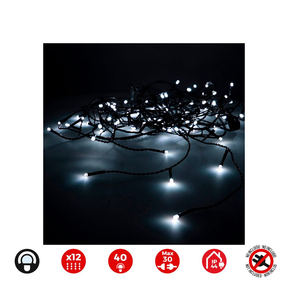 Cortina icicle easy-connect 12 tiras 40 leds branco frio 30V total 0,72W IP44 2x0,5m