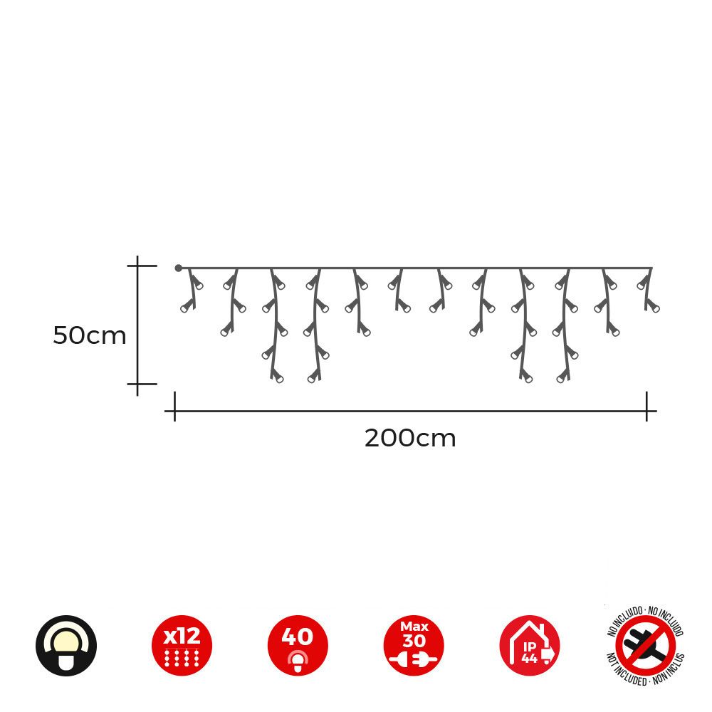 Cortina icicle easy-connect 12 tiras 40 leds branco quente 30V total 0,72W IP44 2x0,5m EDM - Image 2