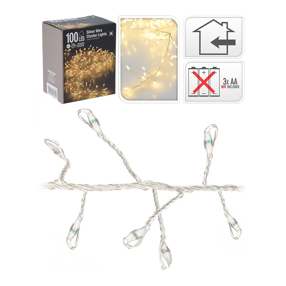 Grinalda a pilhas tipo espinho fixa 100 leds branco quente IP20 1,5m - Image 2