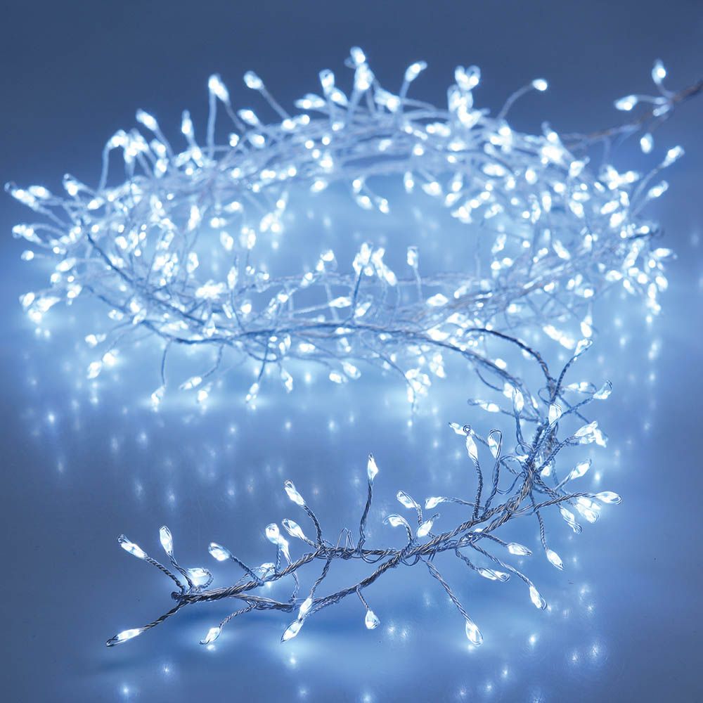 Grinalda a pilhas tipo espinho fixa 100 leds branco frio IP20 1,5m