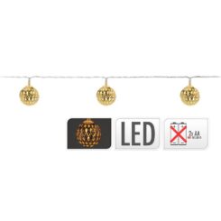 Grinalda a pilhas fixa 10 leds branco quente com bolas douradas IP20 1,3m