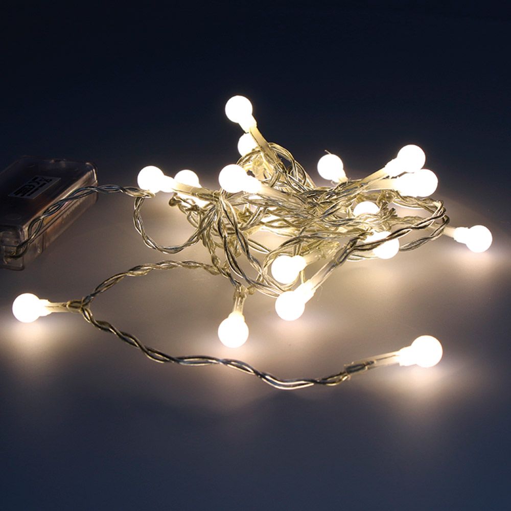 Grinalda a pilhas fixa 20 leds branco quente esféricos 8mm IP20 2,3m