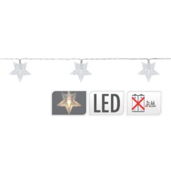 Grinalda a pilhas fixa 10 leds branco frio com estrelas IP20 1,3m