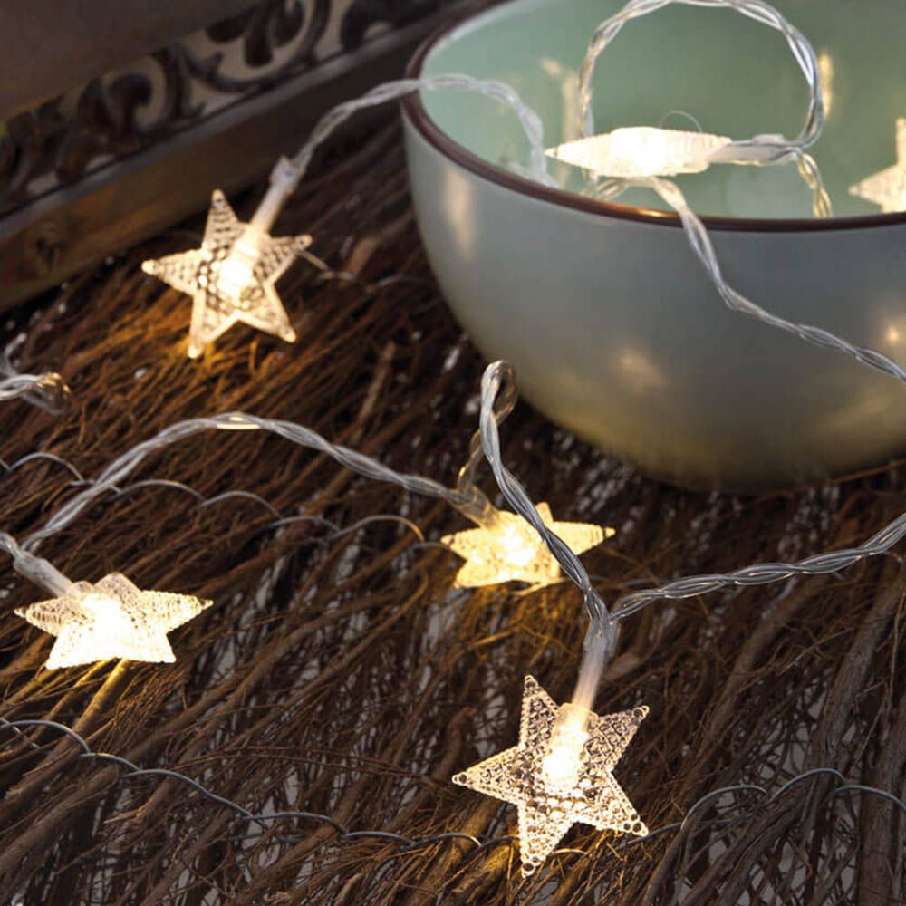 Grinalda a pilhas fixa 10 leds branco frio com estrelas IP20 1,3m - Image 2