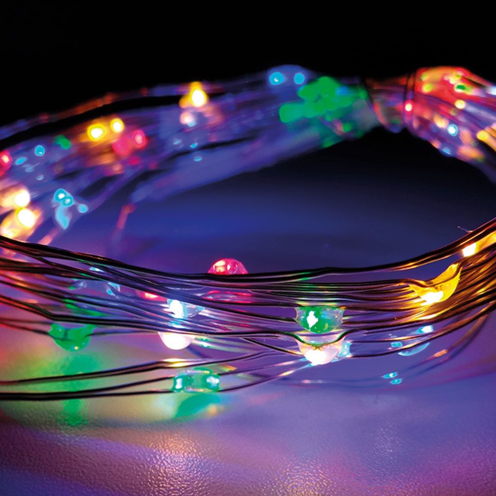 Guirlanda a pilhas, função fixa, 40 leds, cabo de FIO prateado, LUZ multicor, 195 cm