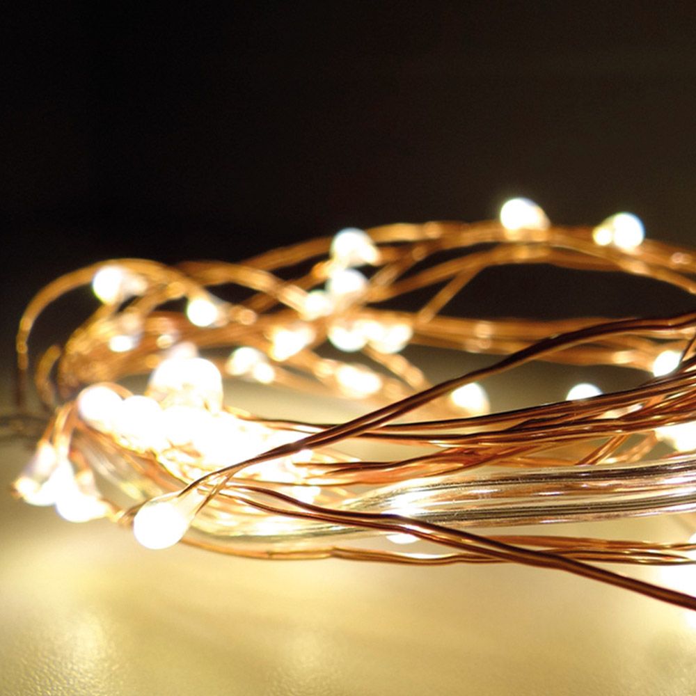Guirlanda a bateria, função fixa, uso interno, branco quente, cabo de cobre, 40 LEDs, 195 cm