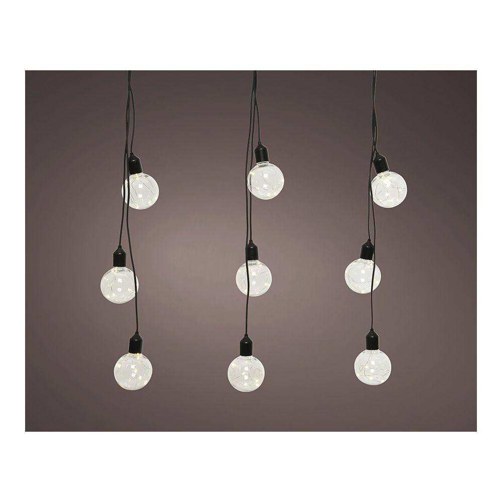 Grinalda lâmpadas em forma globo, 12 leds branco quente IP44 3m