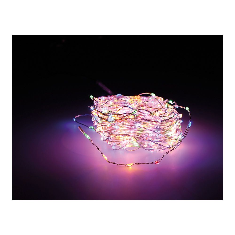 Grinalda micro LED extra dense multicor intermitente 14m 567 leds cabo prateado