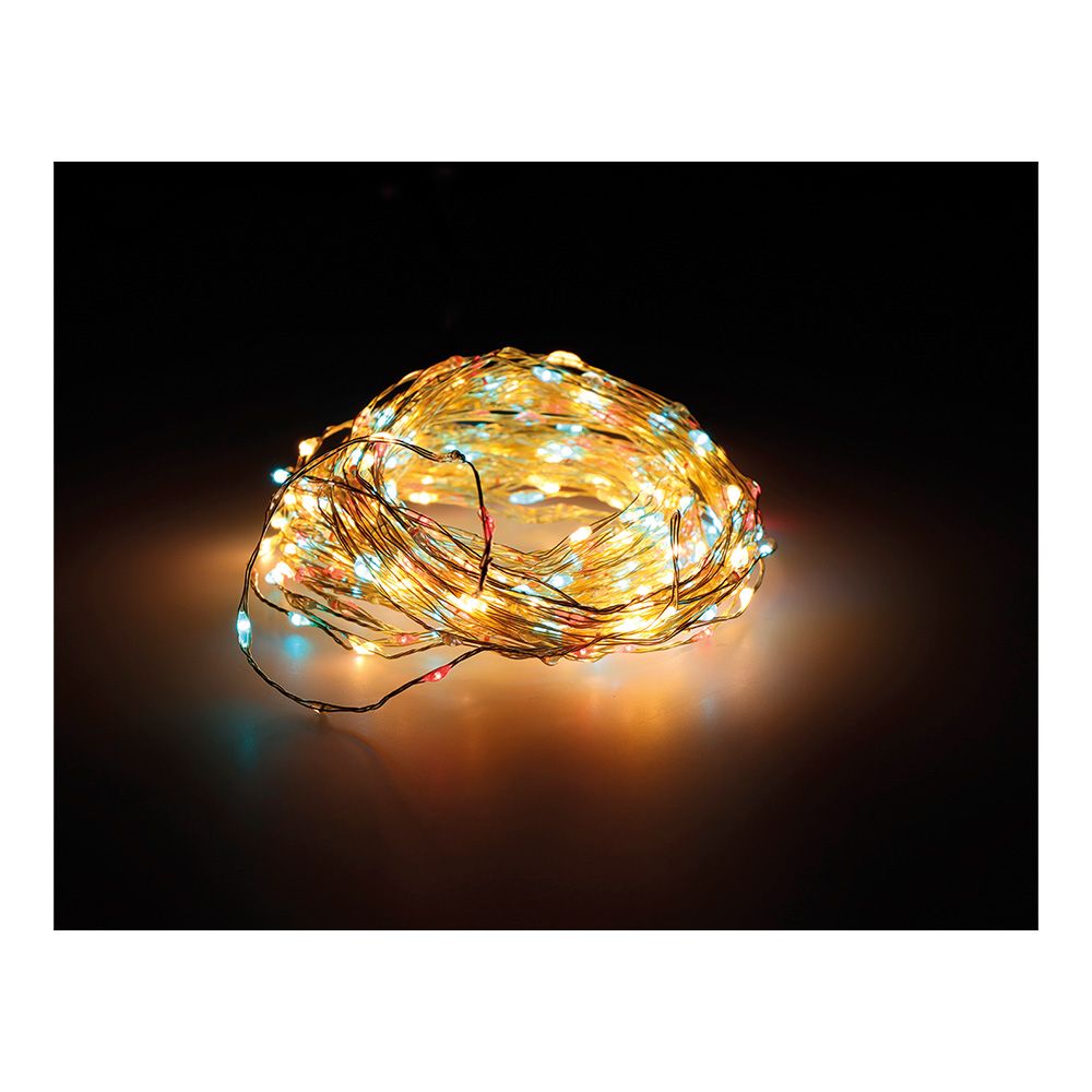 Grinalda micro LED extra dense dourado-multicor intermitente 14m 567 leds cabo prateado