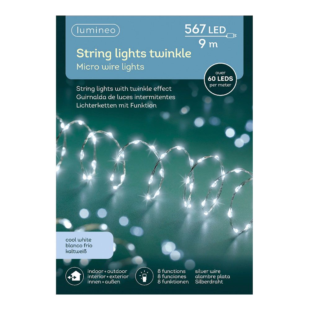 NULL Guirlanda micro LED extra densa 567 LEDs piscando luz fria cabo prata 14 m - Image 2