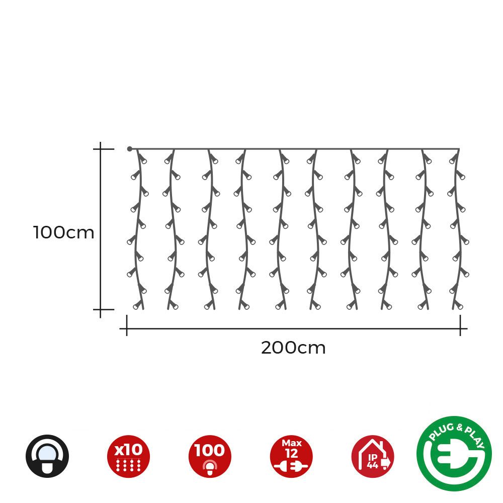 Cortina com programador easy-connect 10 tiras 100 leds branco frio IP44 2x1m - Image 2