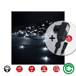 Cortina icicle com programador easy-connect 12 tiras 40 leds branco frio IP44  2x0,5m