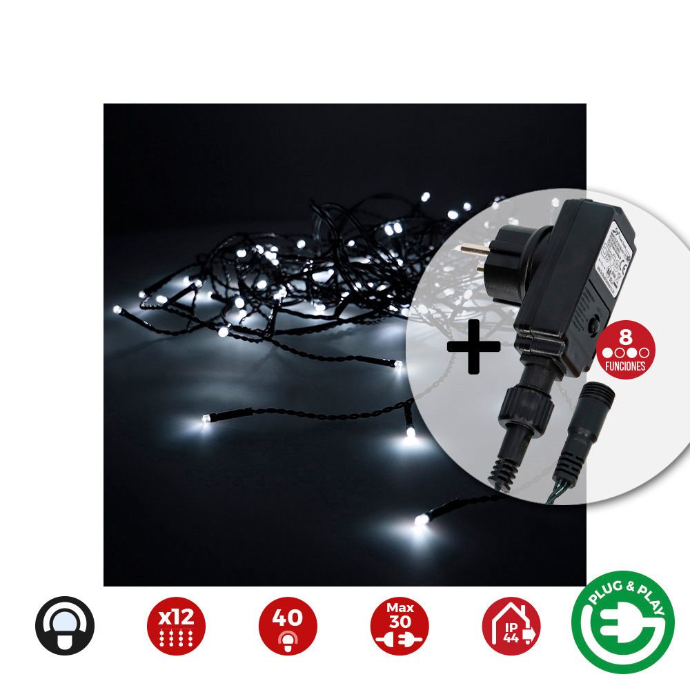 Cortina icicle com programador easy-connect 12 tiras 40 leds branco frio IP44 2x0,5m