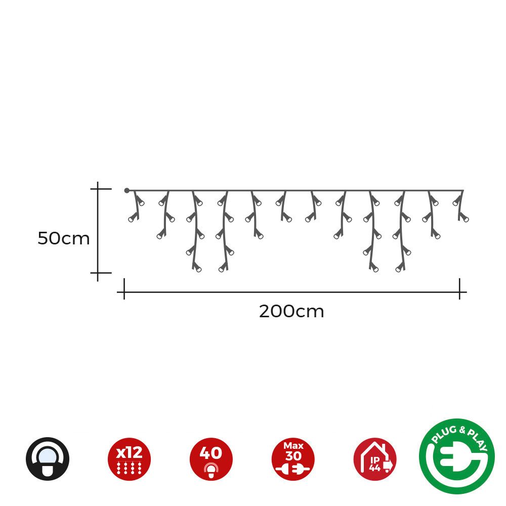 Cortina icicle com programador easy-connect 12 tiras 40 leds branco frio IP44 2x0,5m - Image 2