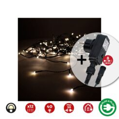 Cortina icicle com programador easy-connect multifunções 12 tiras 40 leds branco quente IP44 2x0,5m