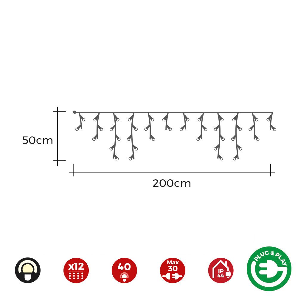 Cortina icicle com programador easy-connect multifunções 12 tiras 40 leds branco quente IP44 2x0,5m - Image 2
