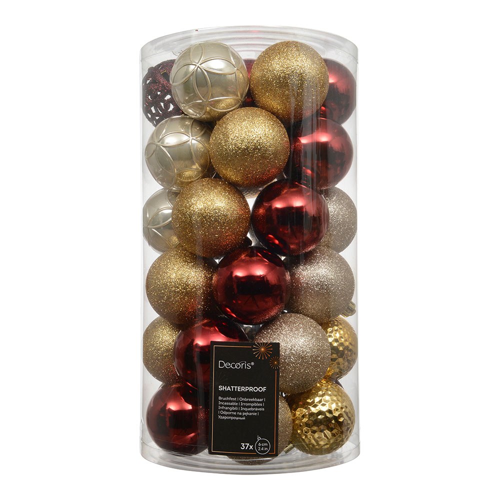 Bolas de decoração para árvore de natal, cores sortidas, caixa com 37 unidades.