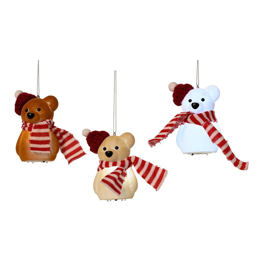 Decoração de árvore de Natal com urso LED, cores sortidas
