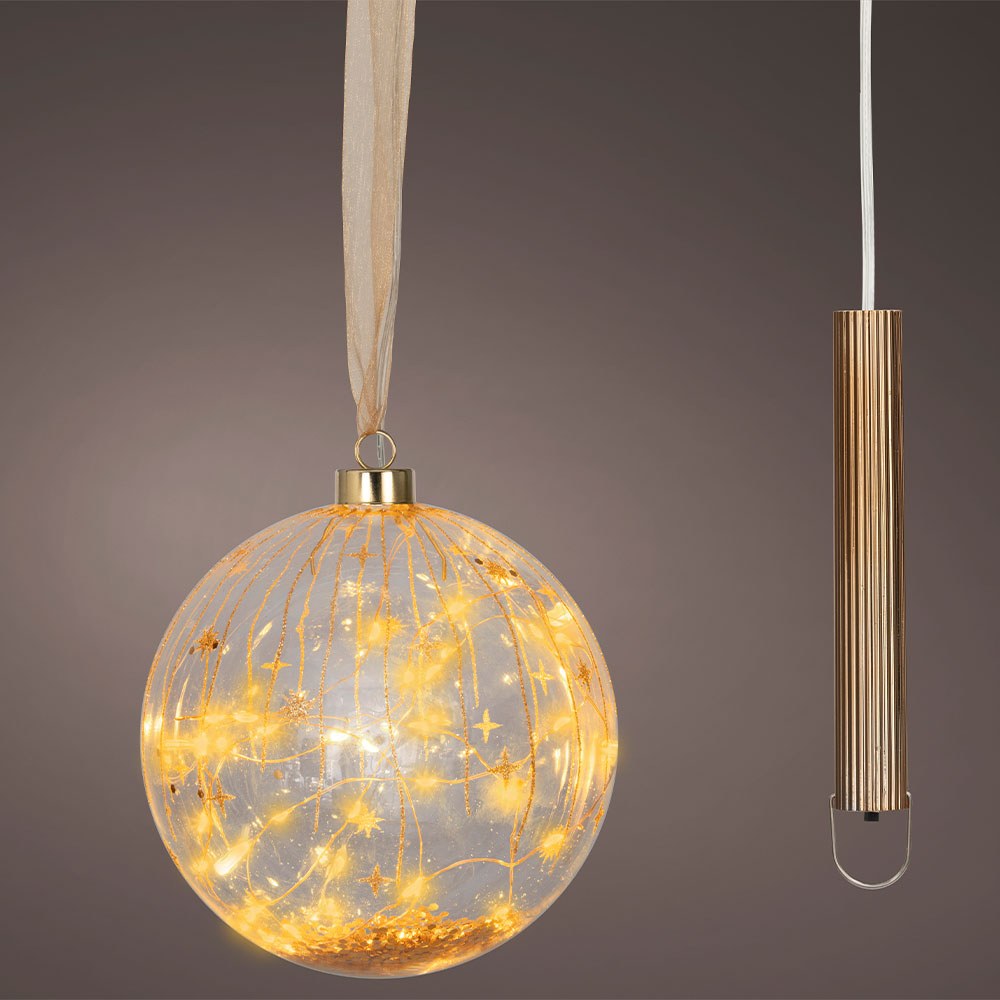 Luz quente micro bola led, uso interno, bateria, ø14 cm, transparente com fio de cobre