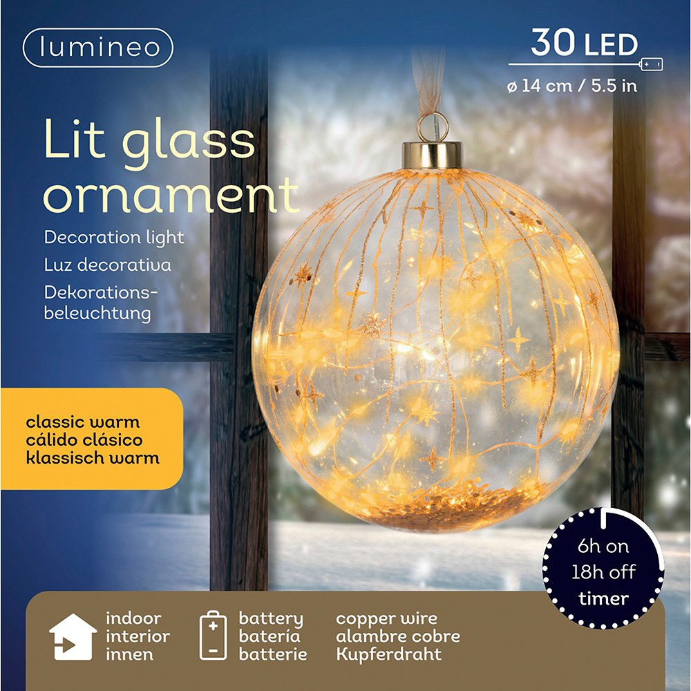Luz quente micro bola led, uso interno, bateria, ø14 cm, transparente com fio de cobre - Image 3