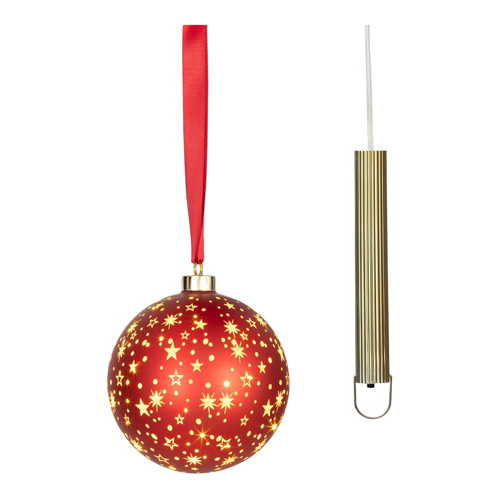 Bola micro LED luz quente, uso interior, a pilhas, ø14 cm, vermelha com arame prateado