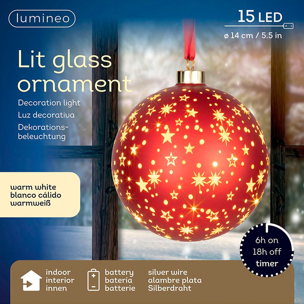 Bola micro LED luz quente, uso interior, a pilhas, ø14 cm, vermelha com arame prateado - Image 2