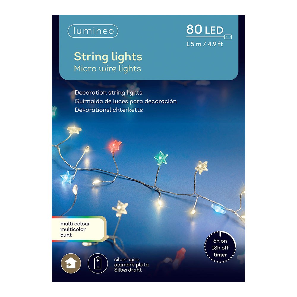Guirlanda LED decorativa interna multicolor com fio prateado 80 LEDs 1,5 m - Image 2