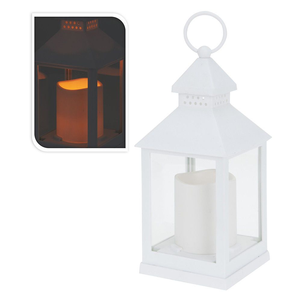 Lanterna branca com vela LED 10,5 x 10,5 x 23 cm