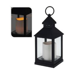 Lanterna com vela de LED, função fixa, interior, preto, 10,5 x 10,5 x 23 cm