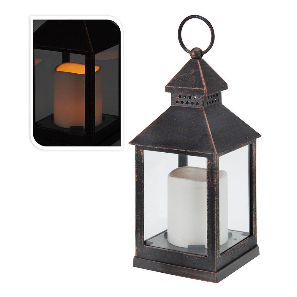 Lanterna decorativa LED com vela bronze 10.5x10.5x23cm